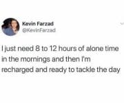 Introvert needs 8 to 12 hours of alone time
