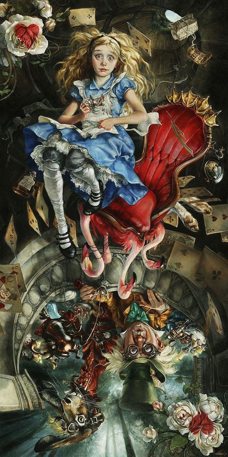 Alice in wonderland reimagined as a classic oil painting