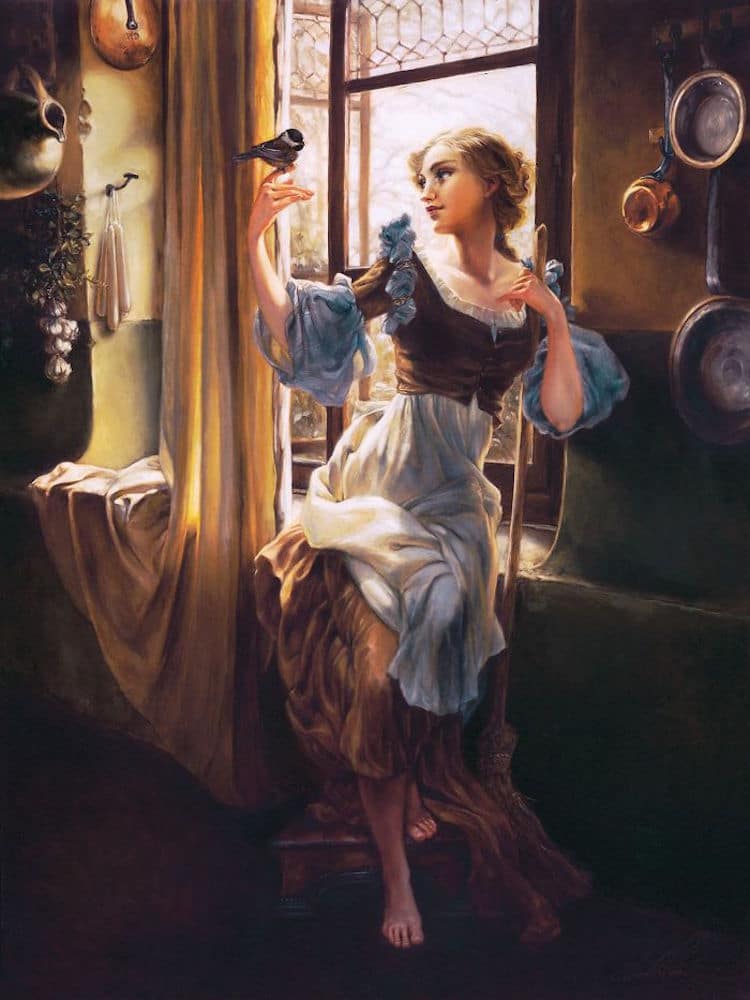 Cinderella reimagined as a classic oil painting